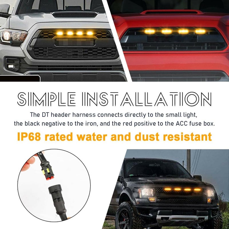 Ohleats 4PCS LED Front Grille Light with Wiring Harness - Waterproof Decorative Lamp for F150 F250 F350 (Black & Yellow) - Image 5