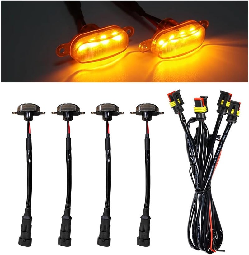 Ohleats 4PCS LED Front Grille Light with Wiring Harness - Waterproof Decorative Lamp for F150 F250 F350 (Black & Yellow) - Image 1