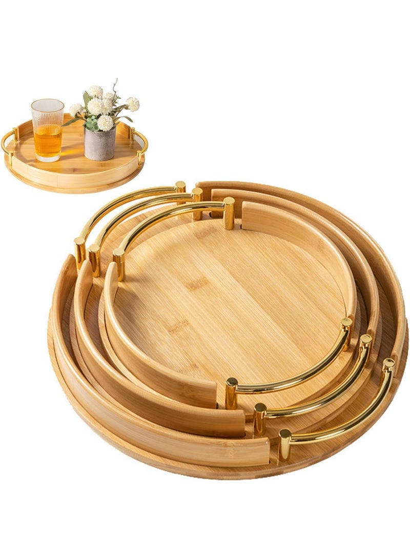 DUNISO 3 Pcs Serving Tray with Handles，Bamboo Serving Tray，Kitchen Tray for Food Serving，Sturdy and Durable，for Home Decor, Living Room, Breakfast in Bed, Dinning & Drinks - Image 1