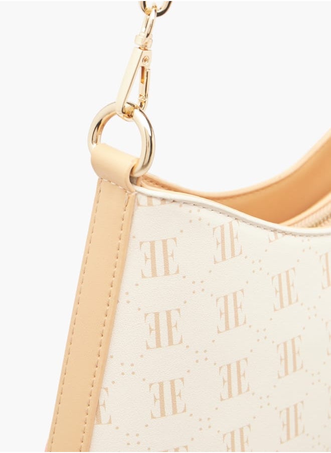 ELLE Women Monogram Print Shoulder Bag with Zip Closure and Adjustable Strap  - Image 5