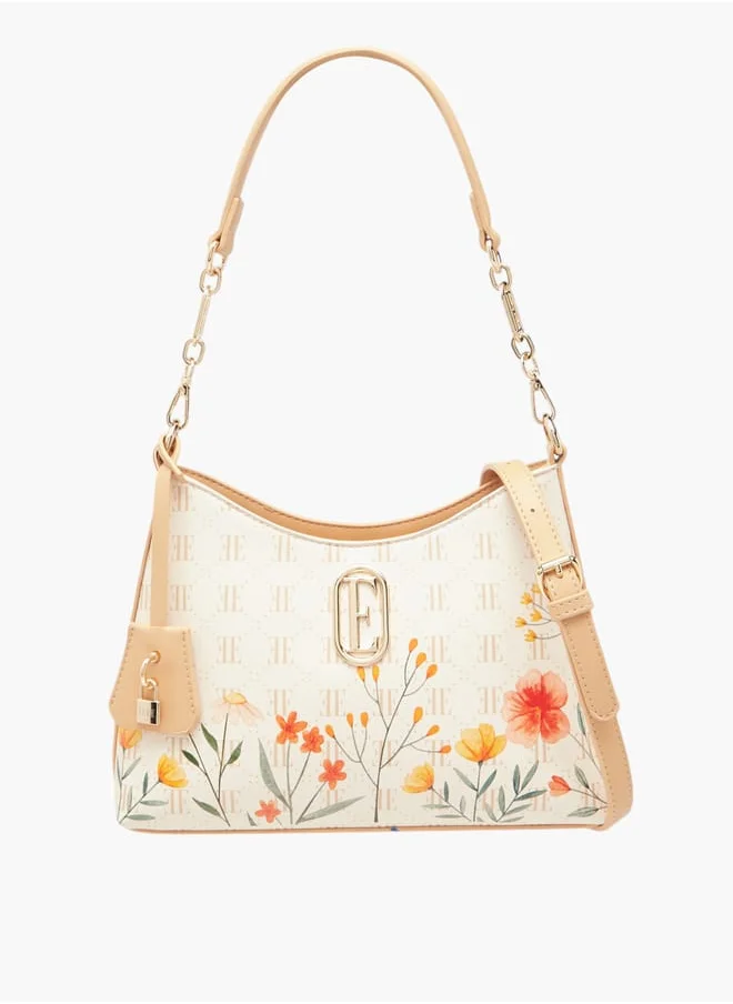 ايل Women Monogram Print Shoulder Bag with Zip Closure and Adjustable Strap