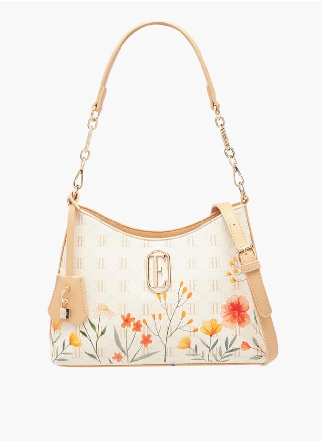 ELLE Women Monogram Print Shoulder Bag with Zip Closure and Adjustable Strap  - Image 1