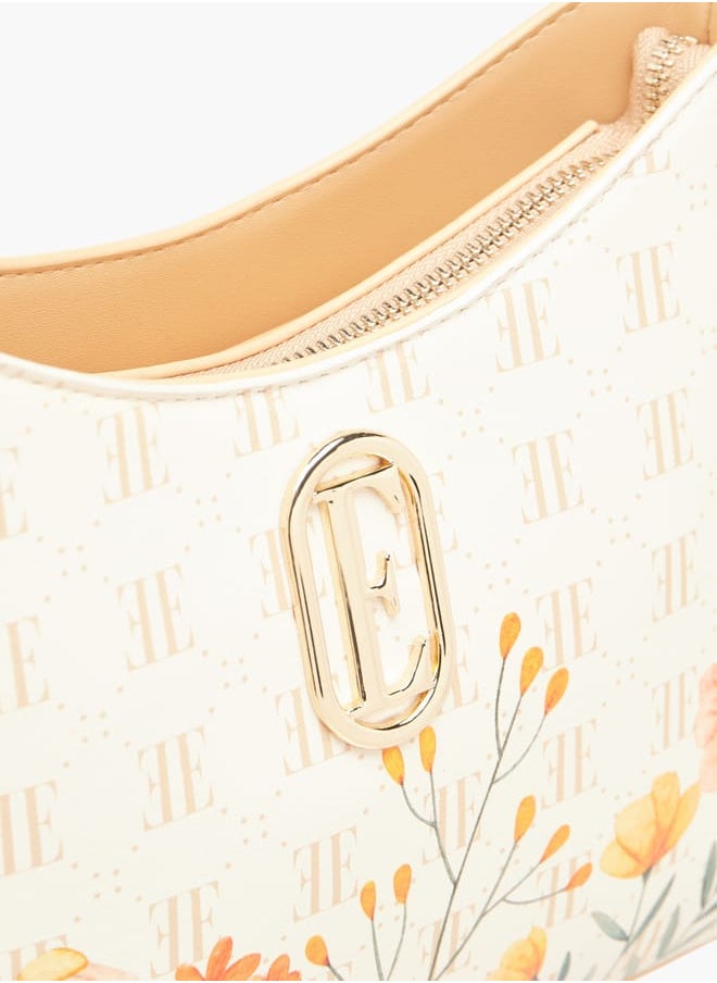 ELLE Women Monogram Print Shoulder Bag with Zip Closure and Adjustable Strap  - Image 4