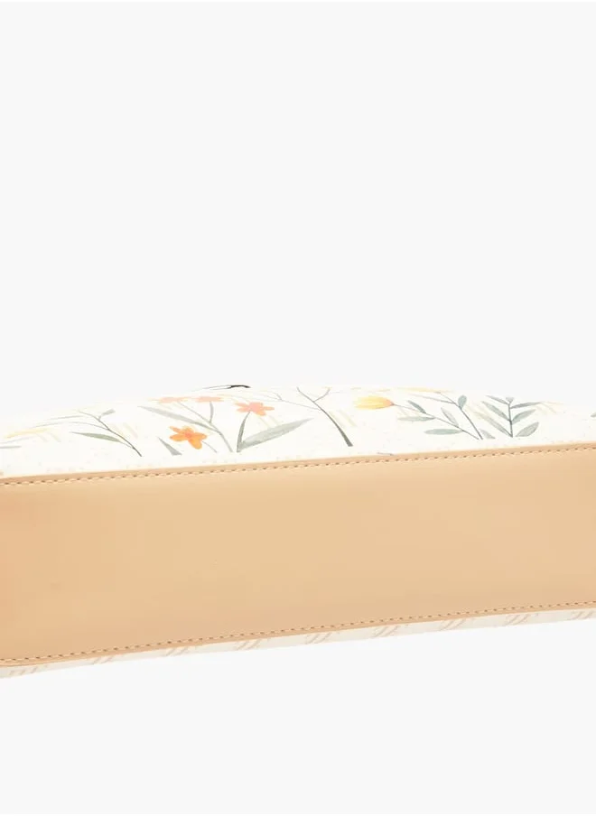 ايل Women Monogram Print Shoulder Bag with Zip Closure and Adjustable Strap