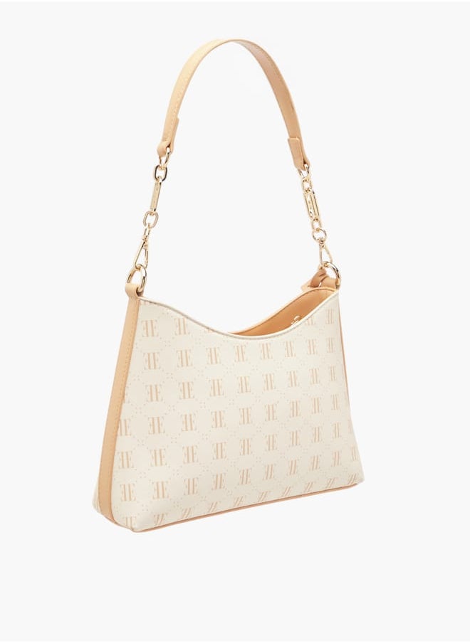 ELLE Women Monogram Print Shoulder Bag with Zip Closure and Adjustable Strap  - Image 3