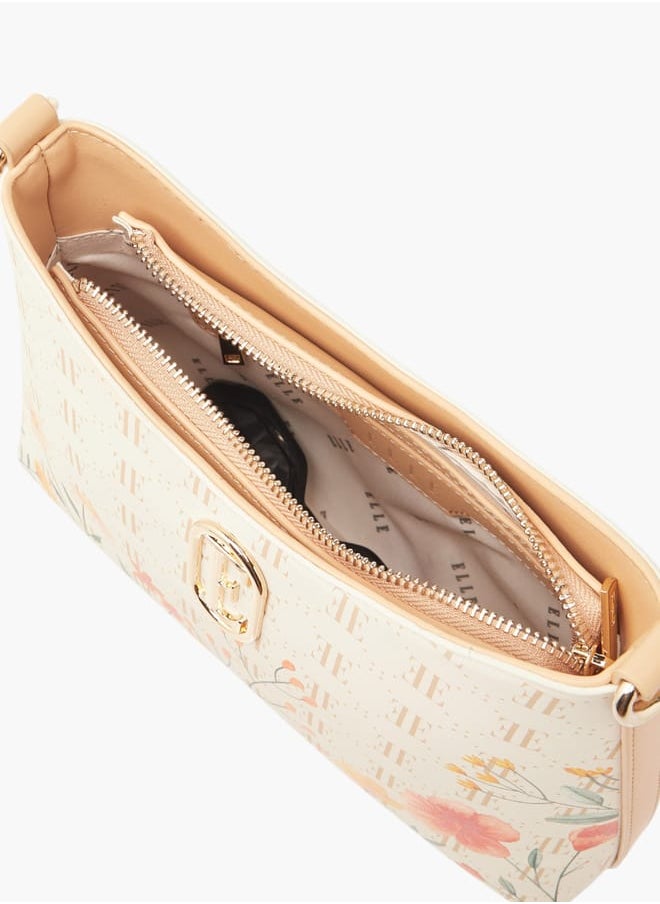 ELLE - Women Monogram Print Shoulder Bag with Zip Closure and Adjustable Strap - Image 1