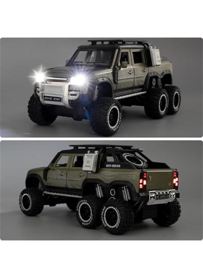 Generic - Toy Car Compatible for 1:24 Land Rover Defender Six Wheels Off Road Pickup Car Model, Pull Back Diecast Truck Collectible Truck with Sounds ＆ Lights for Kids Boys Girls and Adults, Gift Green. - Image 1