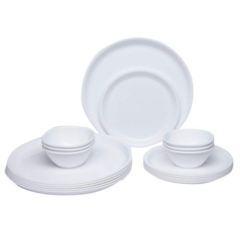 Incrizma Polypropylene Microwave Safe Break Resistant Dinner Set, 18 Pieces, Round, White