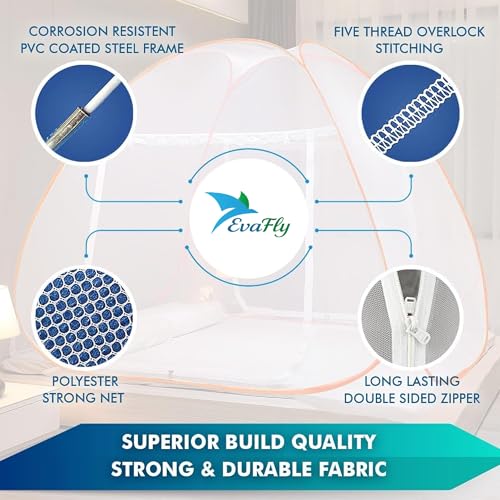 Evafly Mosquito Net for Double Bed | King Size Foldable Machardani | Polyester 30GSM Strong Net |PVC Coated Corrosion Resistant Steel Wire - Orange - Image 4