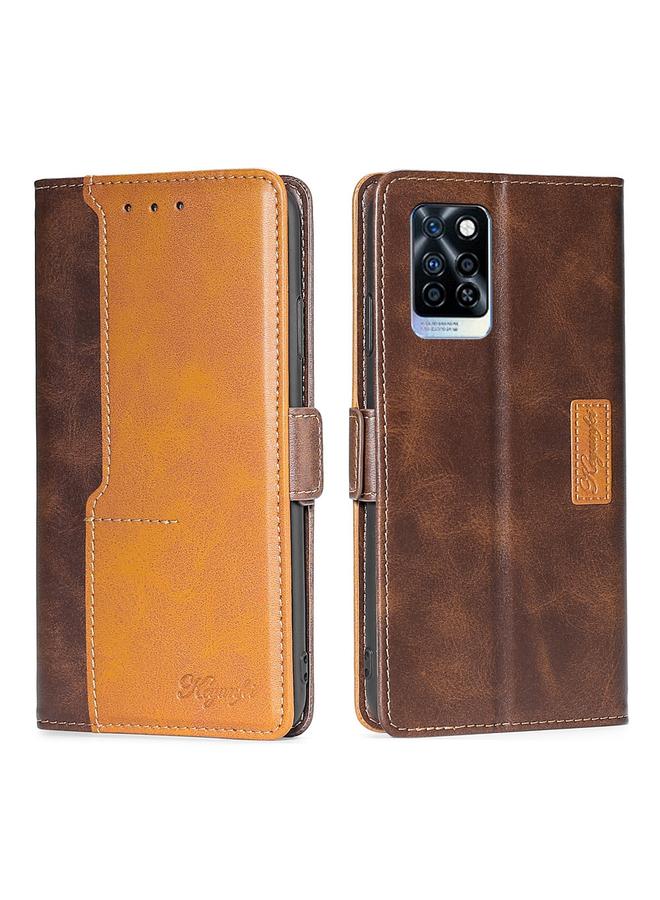 زبون جراب لهاتف Infinix Note 10 Pro، جراب جلدي بلون متباين مع مشبك جانبي - Image 1