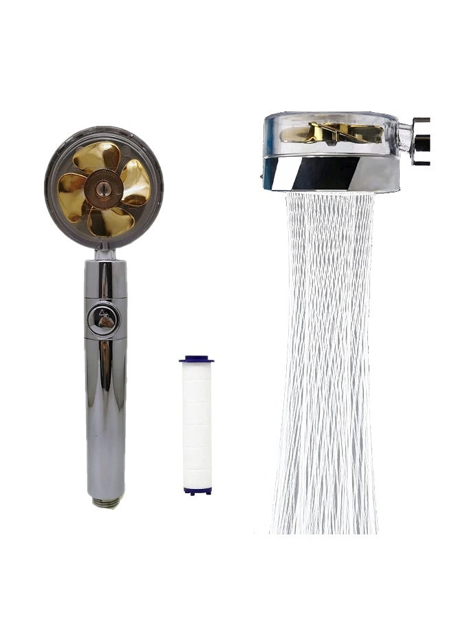 High Pressure Water Saving Shower，High-pressure shower head with filter and pause switch， Easy Install Handheld Turbocharged Shower Head 360 Degrees Rotating (Gold) - Image 1
