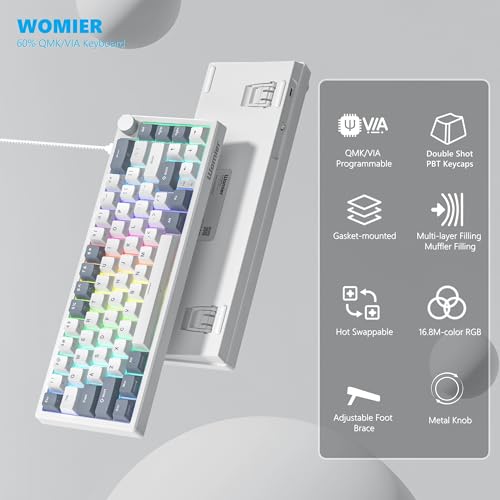 Womier لوحة مفاتيح الألعاب وومير VK66 PRO 60% سلكية، لوحة مفاتيح ميكانيكية كريمية QMK/VIA، لوحة مفاتيح RGB قابلة للتبديل مع قاعدة ومفاتيح شفافة (بيضاء) - Image 5