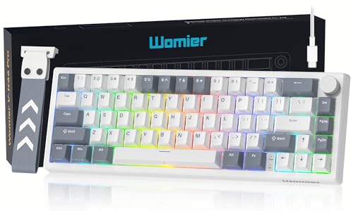 Womier لوحة مفاتيح الألعاب وومير VK66 PRO 60% سلكية، لوحة مفاتيح ميكانيكية كريمية QMK/VIA، لوحة مفاتيح RGB قابلة للتبديل مع قاعدة ومفاتيح شفافة (بيضاء) - Image 1