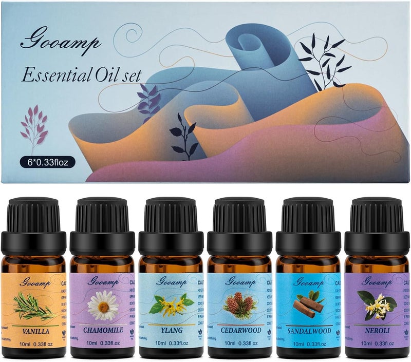 Gooamp Essential Oils Set-Top 6 Organic Blends for Diffusers, Candle Making, Aromatherapy, Humidifiers, Gifts - Vanilla,Neroli,Chamomile, Sandalwood, Ylang,Cedarwood(6X0.33 fl oz) - Image 1