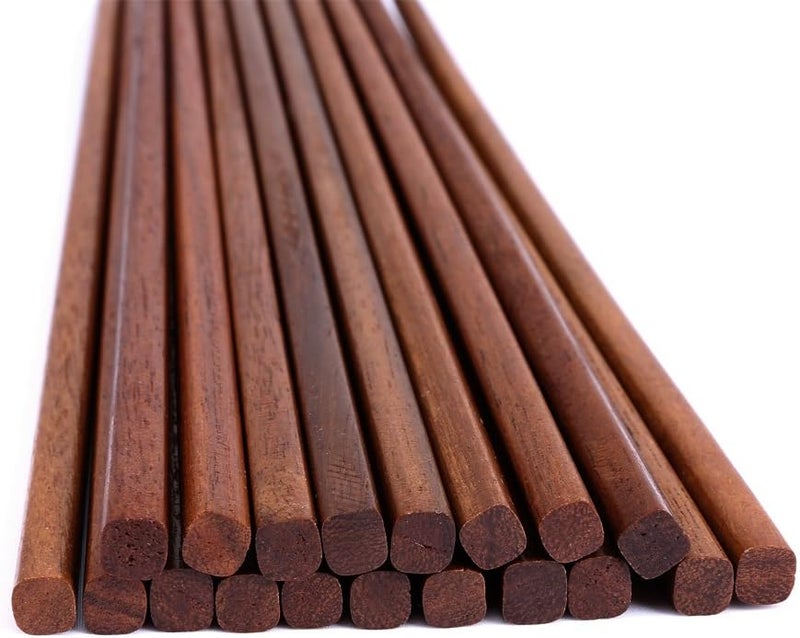 Mannice 10 Pairs Wooden Chopsticks Reusable Chop Sticks Dishwasher Safe Chinese Wooden Chopsticks Handmade Chopstick Natural Health for Cooking Eating Restaurants ,Korean & Japaness Style,Portable Long Brown - Image 1