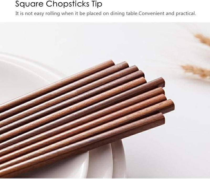 Mannice 10 Pairs Wooden Chopsticks Reusable Chop Sticks Dishwasher Safe Chinese Wooden Chopsticks Handmade Chopstick Natural Health for Cooking Eating Restaurants ,Korean & Japaness Style,Portable Long Brown - Image 4