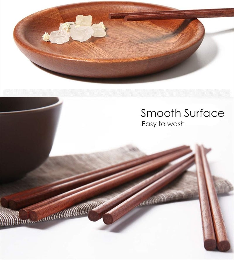 Mannice 10 Pairs Wooden Chopsticks Reusable Chop Sticks Dishwasher Safe Chinese Wooden Chopsticks Handmade Chopstick Natural Health for Cooking Eating Restaurants ,Korean & Japaness Style,Portable Long Brown - Image 2