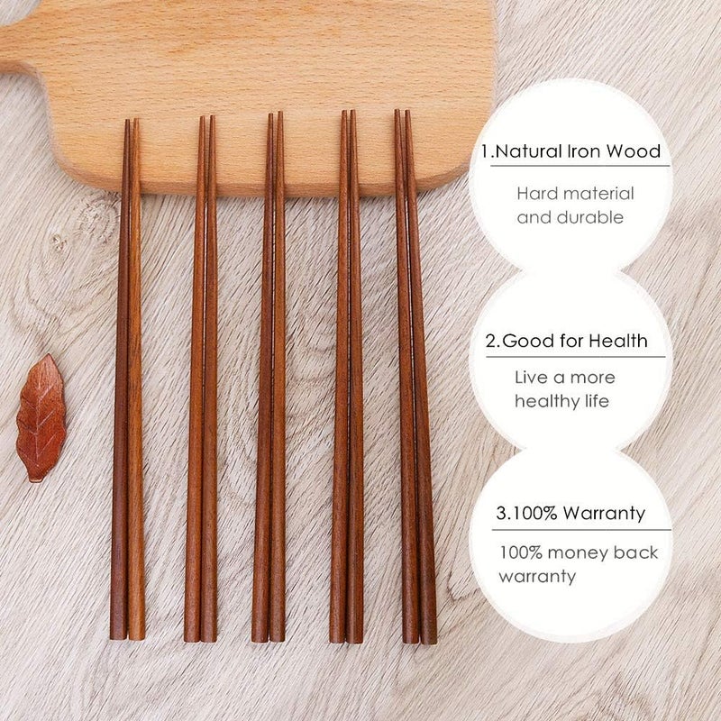 Mannice 10 Pairs Wooden Chopsticks Reusable Chop Sticks Dishwasher Safe Chinese Wooden Chopsticks Handmade Chopstick Natural Health for Cooking Eating Restaurants ,Korean & Japaness Style,Portable Long Brown - Image 3