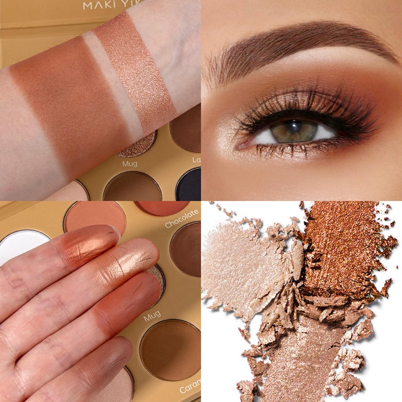 MAKI YIKA Brown Eyeshadows Palette Nude Eye Shadow 9Color, Naked Eyeshadow Matte Shimmer Glitter Eye Shade Long Lasting Pigmented Eye Makeup - Brown - Image 2