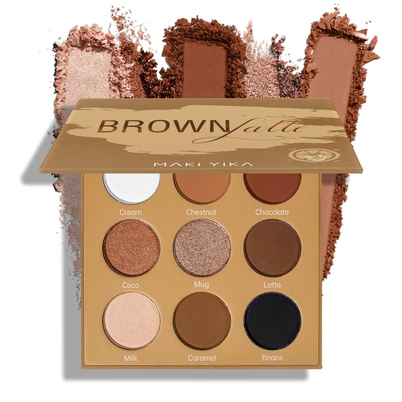 MAKI YIKA Brown Eyeshadows Palette Nude Eye Shadow 9Color, Naked Eyeshadow Matte Shimmer Glitter Eye Shade Long Lasting Pigmented Eye Makeup - Brown - Image 1