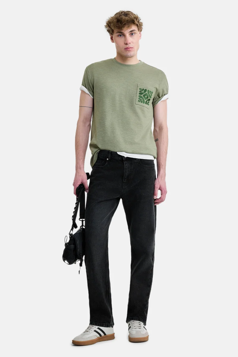 SNITCH Black Solid Straight Fit Casual Jeans