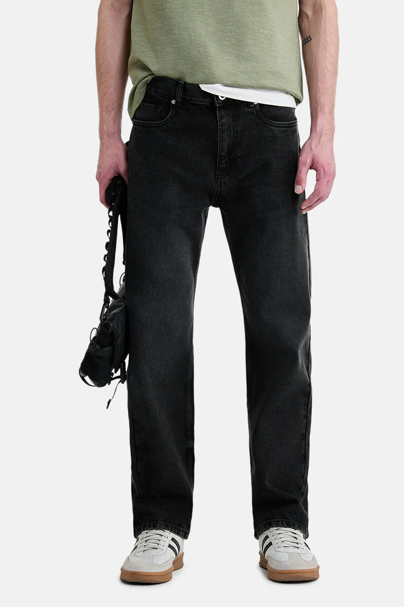 SNITCH Black Solid Straight Fit Casual Jeans