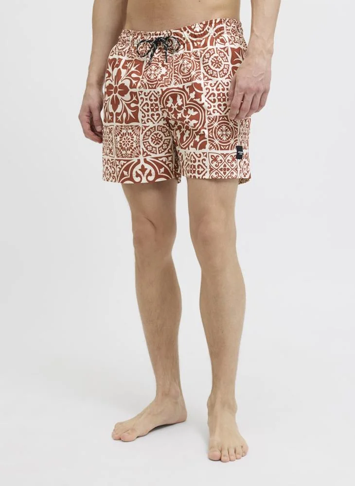 جاك اند جونز Swim Aop Tiles Drawstring Shorts