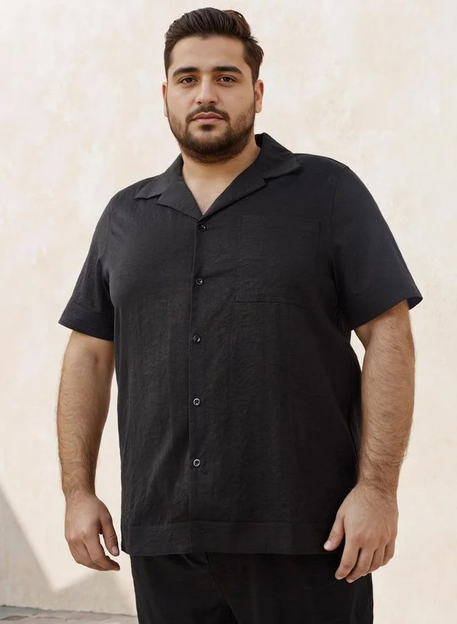 Plus Size Textured Camp Collar Shirt