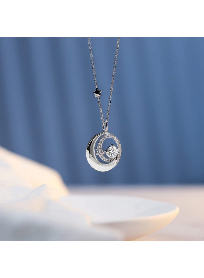 Fancime FANCIME April Birthstone Necklace for Women 925 Sterling Silver Moon Star Pendant Simulated Diamond Cubic Zirconia CZ Jewelry Anniversary Birthday Gifts for Mom Daughter, 16"+2"  - Image 2