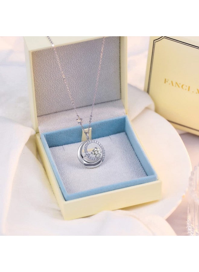 Fancime FANCIME April Birthstone Necklace for Women 925 Sterling Silver Moon Star Pendant Simulated Diamond Cubic Zirconia CZ Jewelry Anniversary Birthday Gifts for Mom Daughter, 16"+2"  - Image 4