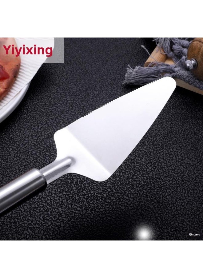 Generic 不锈钢圆柄蛋糕铲披萨铲带齿三角铲比萨铲披萨刀厨房工具烘培刮刀-规格:默认  - Image 1