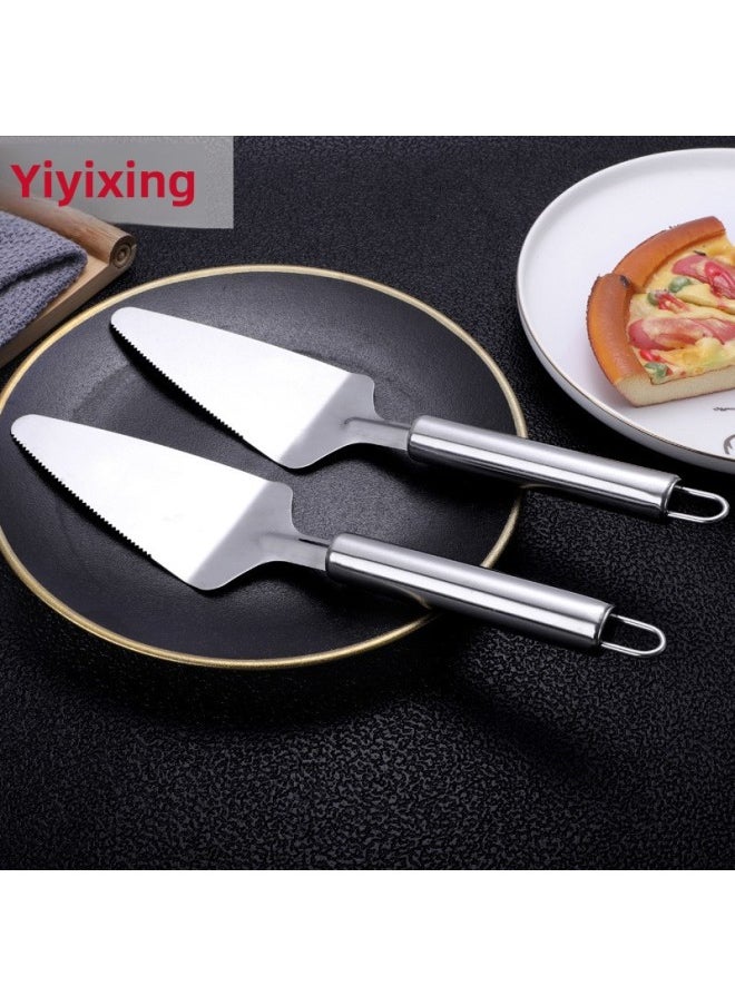 Generic 不锈钢圆柄蛋糕铲披萨铲带齿三角铲比萨铲披萨刀厨房工具烘培刮刀-规格:默认  - Image 2
