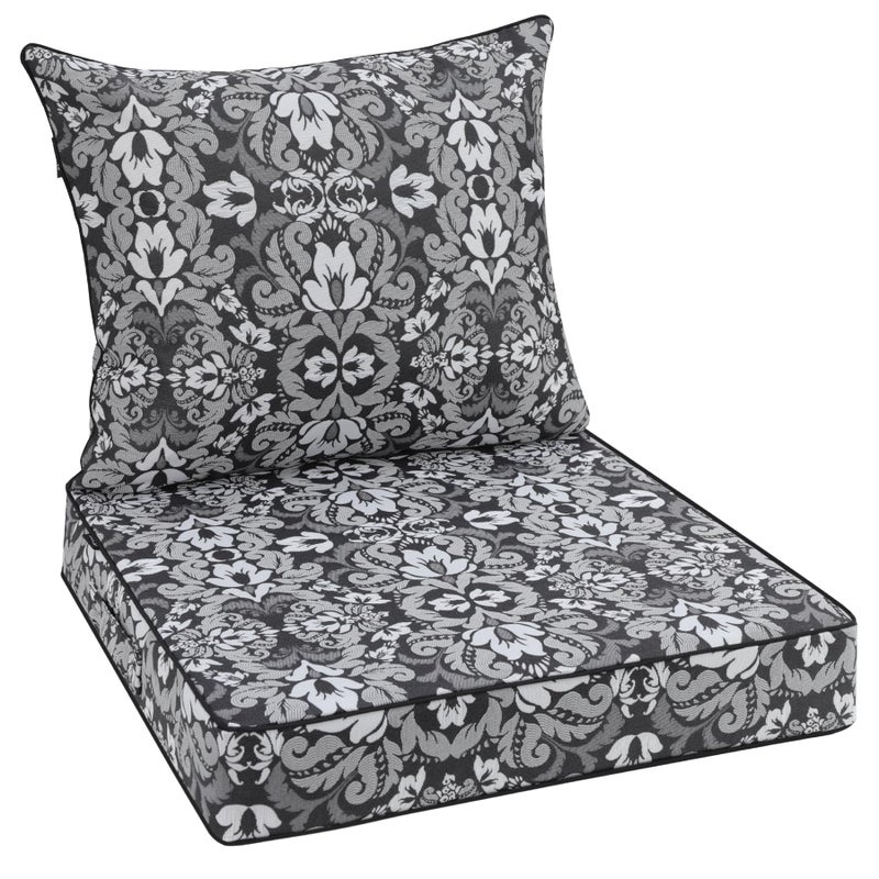 Favoyard Outdoor Seat Cushion 24 x 24 x 4 in Waterproof Pattern Fade Resistant Cover Removable Patio Furniture Cushions Deep Seat & Back Cushion Set with Adjustable Straps for Patio Chair Sofa Couch - Image 1