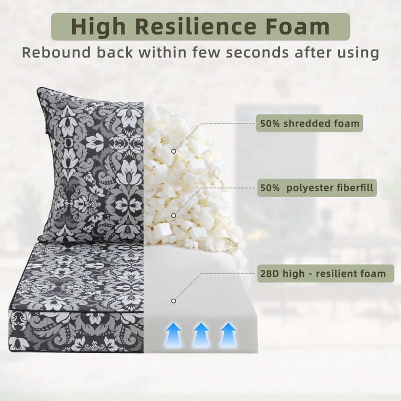 Favoyard Outdoor Seat Cushion 24 x 24 x 4 in Waterproof Pattern Fade Resistant Cover Removable Patio Furniture Cushions Deep Seat & Back Cushion Set with Adjustable Straps for Patio Chair Sofa Couch - Image 5