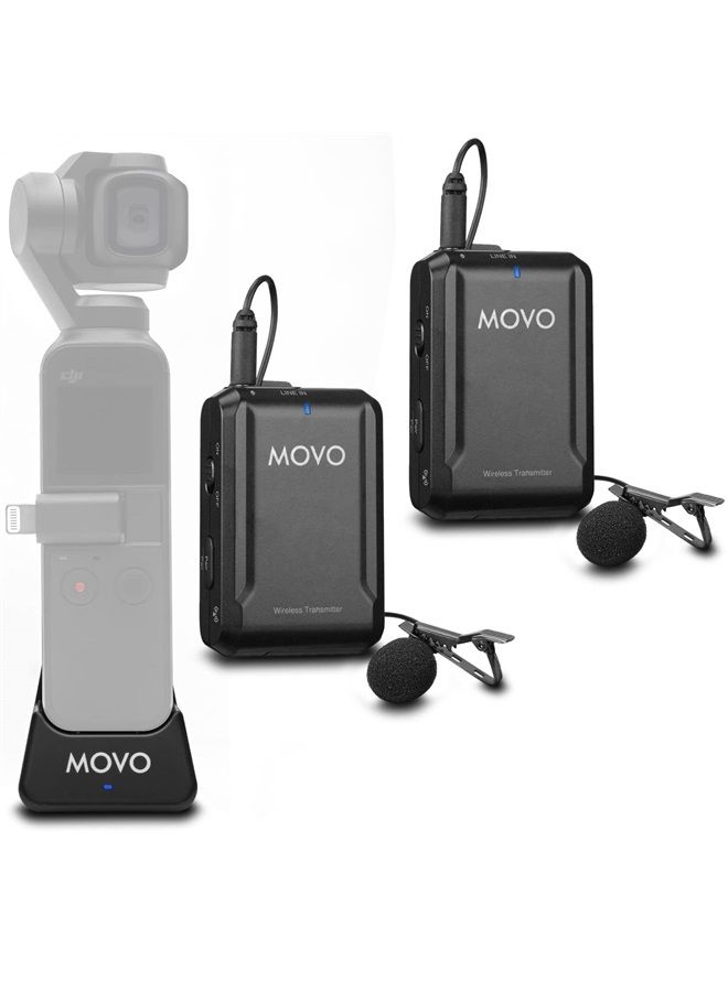 Movo Edge-OP-Duo Dual Wireless Lavalier Microphone for Osmo Pocket 1 and 2 - Wireless Clip-on Lapel Mic, 2 Transmitters, and Receiver Set for Video, Vlogging, Filming - Image 1