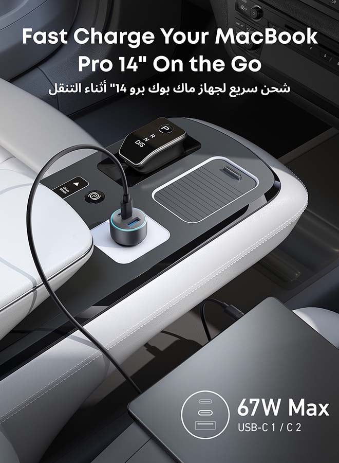 أنكر شاحن سيارة أنكر USB-C، 67 واط 3 منافذ شاحن سريع مدمج، محول سيارة 535 مع PIQ 3.0 لهاتف آيفون 16/16 بلس/16 برو/16 برو ماكس، جالاكسي S24/S23، آيباد، هواوي والمزيد - Image 3