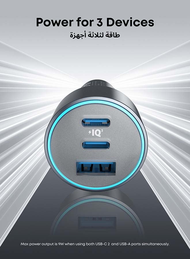 أنكر شاحن سيارة أنكر USB-C، 67 واط 3 منافذ شاحن سريع مدمج، محول سيارة 535 مع PIQ 3.0 لهاتف آيفون 16/16 بلس/16 برو/16 برو ماكس، جالاكسي S24/S23، آيباد، هواوي والمزيد - Image 2