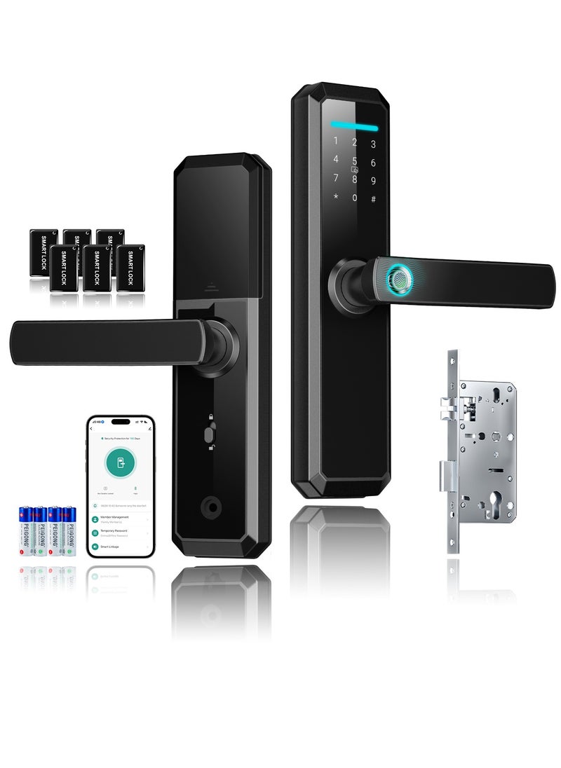 ATuMan - Smart Door Lock with Handle, WiFi Door Lock with Tuya APP Control, Door Locks with Keypads, Anti-Peeping Password, Auto Lock One Touch Unlock,Color black,4585 Mortise(701MLJ) - Image 1