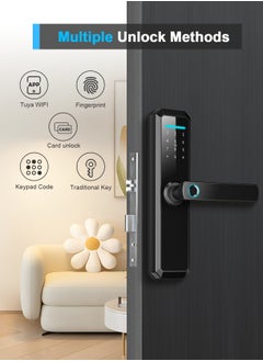 ATuMan Smart Door Lock with Handle, WiFi Door Lock with Tuya APP Control, Door Locks with Keypads, Anti-Peeping Password, Auto Lock One Touch Unlock,Color black,4585 Mortise(701MLJ)  - Image 2