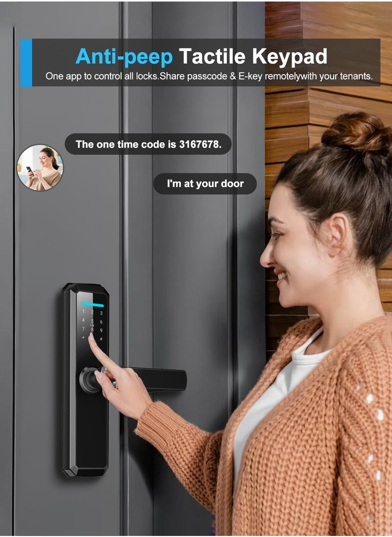 ATuMan - Smart Door Lock with Handle, WiFi Door Lock with Tuya APP Control, Door Locks with Keypads, Anti-Peeping Password, Auto Lock One Touch Unlock,Color black,4585 Mortise(701MLJ) - Image 1