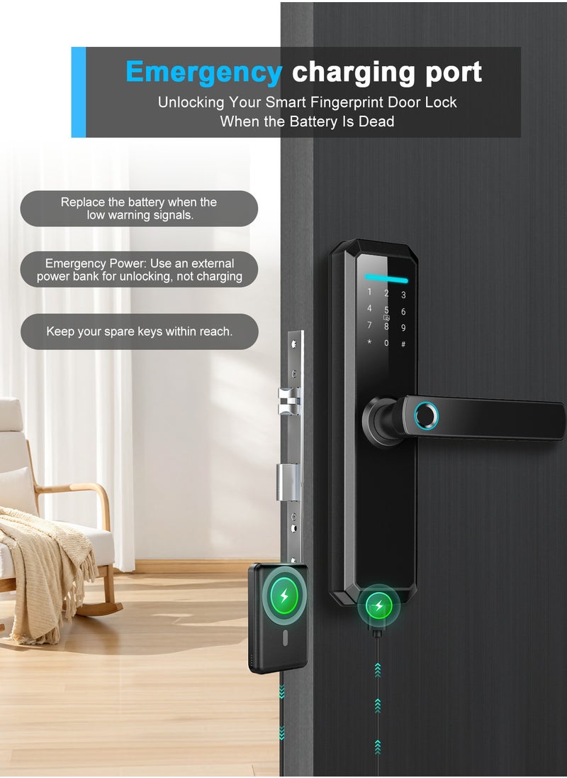 ATuMan - Smart Door Lock with Handle, WiFi Door Lock with Tuya APP Control, Door Locks with Keypads, Anti-Peeping Password, Auto Lock One Touch Unlock,Color black,4585 Mortise(701MLJ) - Image 1