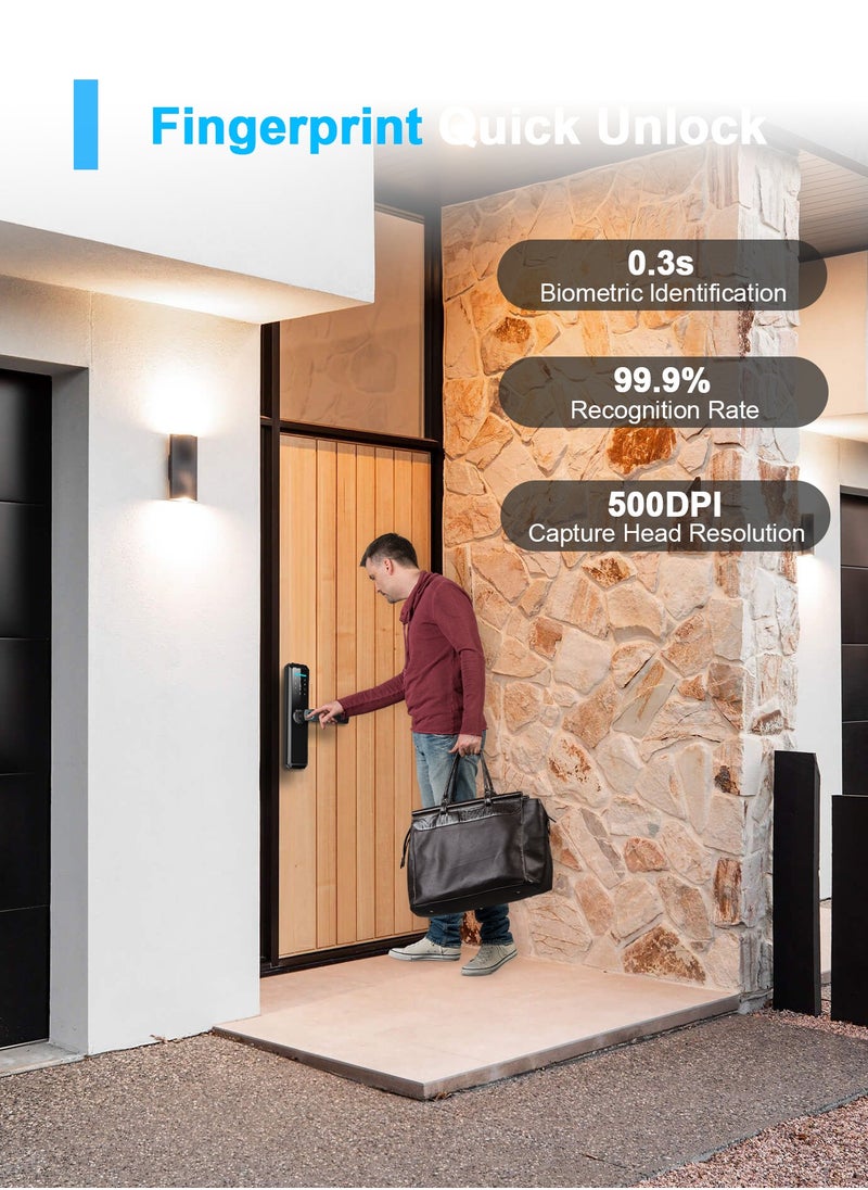 ATuMan - Smart Door Lock with Handle, WiFi Door Lock with Tuya APP Control, Door Locks with Keypads, Anti-Peeping Password, Auto Lock One Touch Unlock,Color black,4585 Mortise(701MLJ) - Image 1
