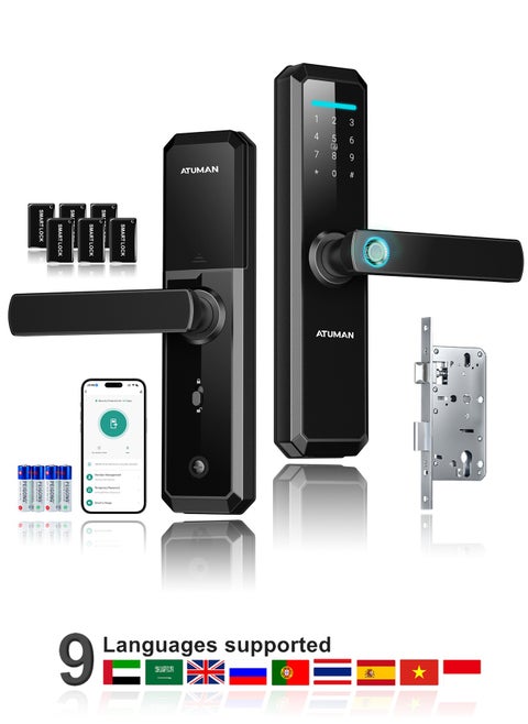 Smart Door Lock with Handle, WiFi Door Lock with Tuya APP Control, Door Locks with Keypads, Anti-Peeping Password, Auto Lock One Touch Unlock,Color black,4585 Mortise(701MLJ)