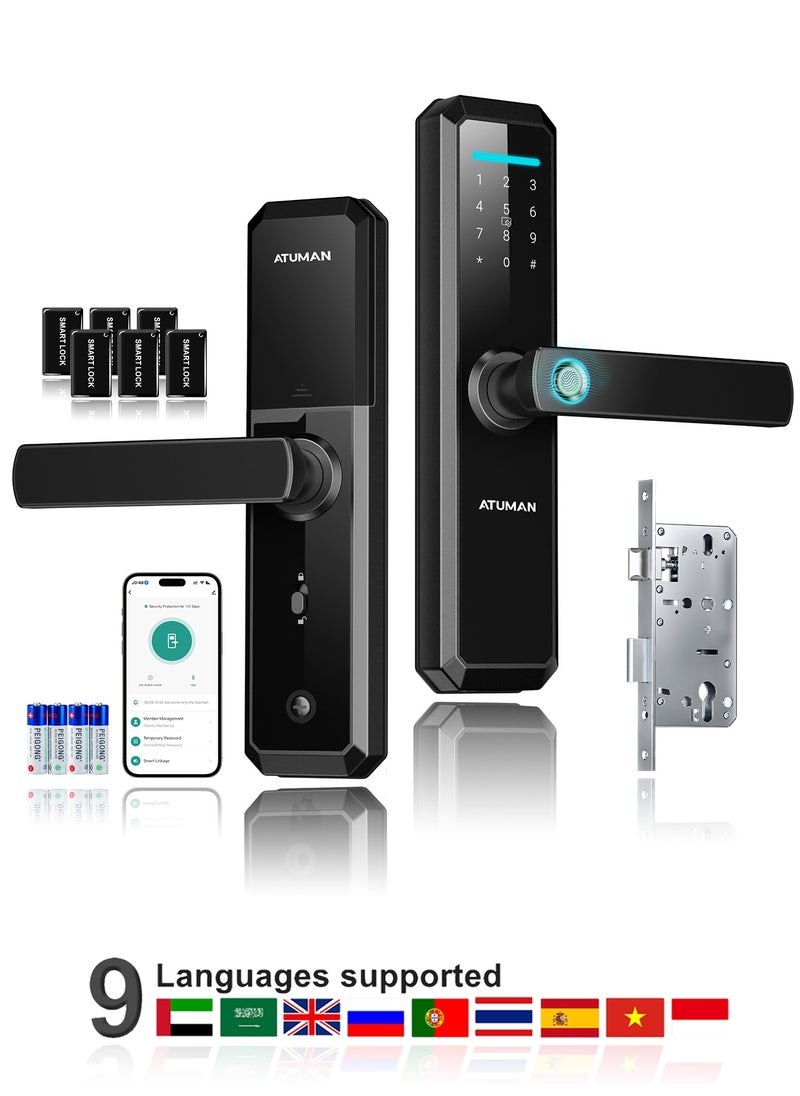 Smart Door Lock with Handle, WiFi Door Lock with Tuya APP Control, Door Locks with Keypads, Anti-Peeping Password, Auto Lock One Touch Unlock,Color black,4585 Mortise(701MLJ)