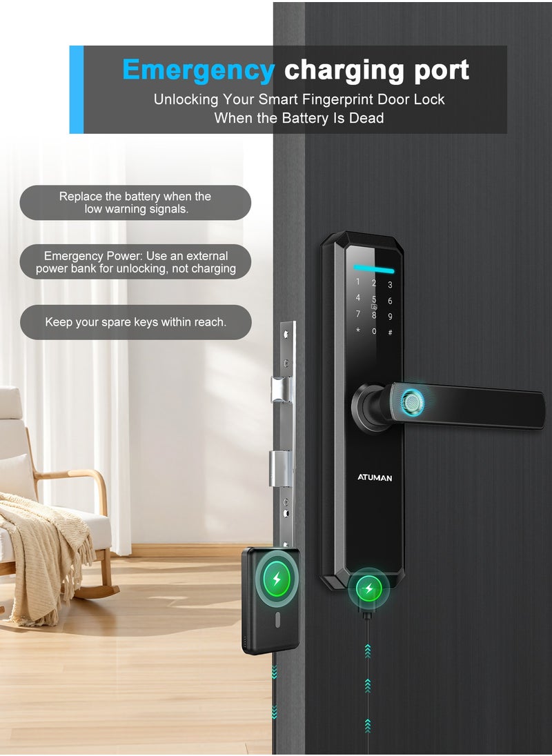 Smart Door Lock with Handle, WiFi Door Lock with Tuya APP Control, Door Locks with Keypads, Anti-Peeping Password, Auto Lock One Touch Unlock,Color black,4585 Mortise(701MLJ)