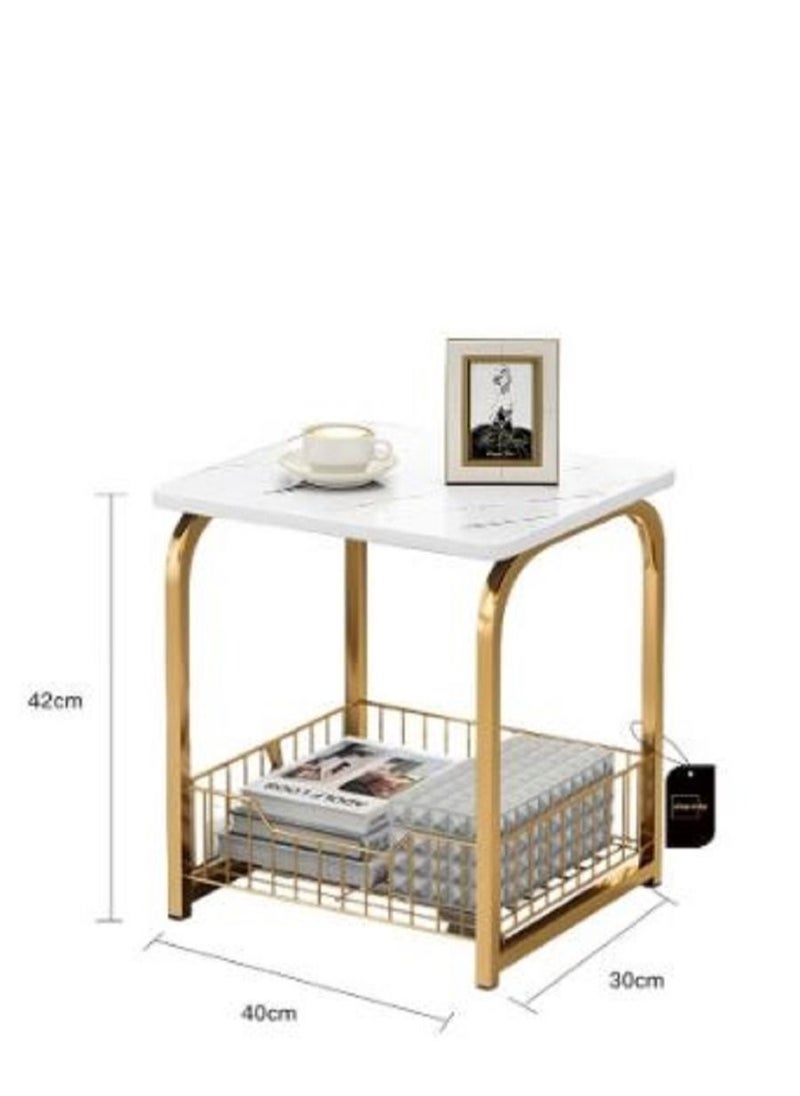 AGD - Modern End Table With Storage Basket Sofa Side Table With Marble Design For Living Room - Image 1
