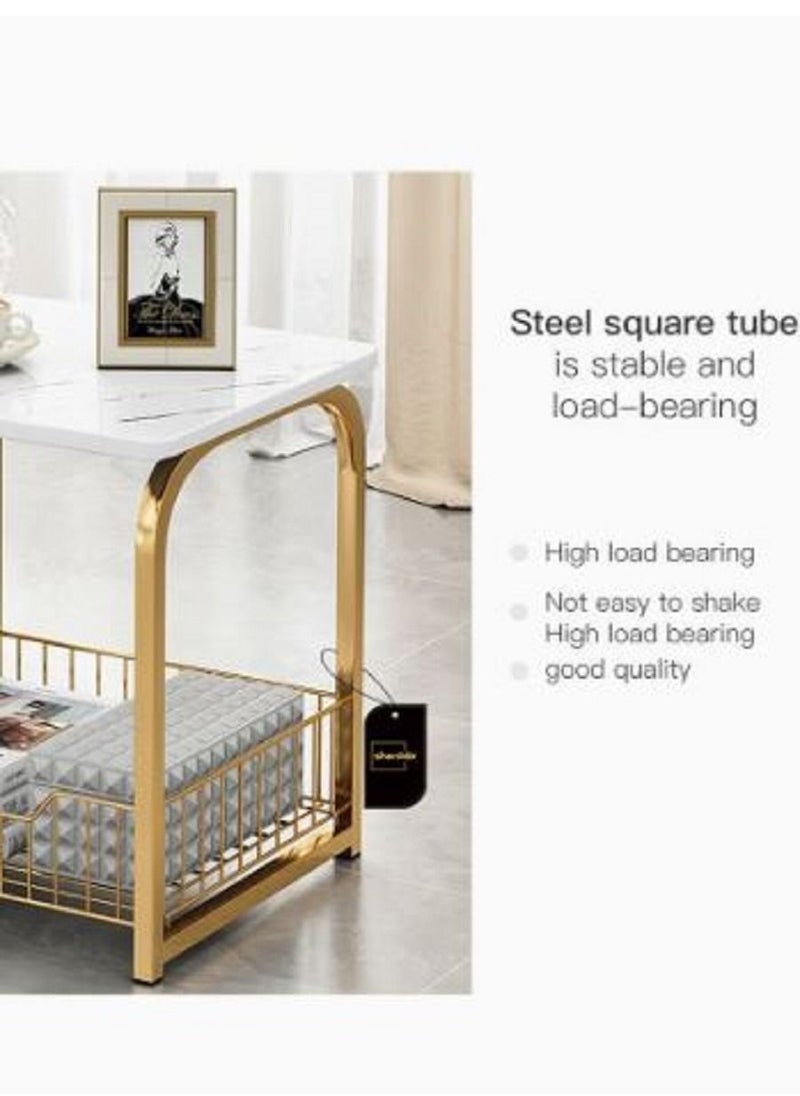 AGD - Modern End Table With Storage Basket Sofa Side Table With Marble Design For Living Room - Image 1