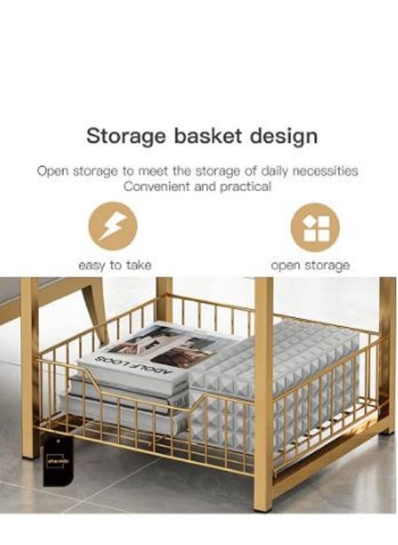 AGD - Modern End Table With Storage Basket Sofa Side Table With Marble Design For Living Room - Image 1