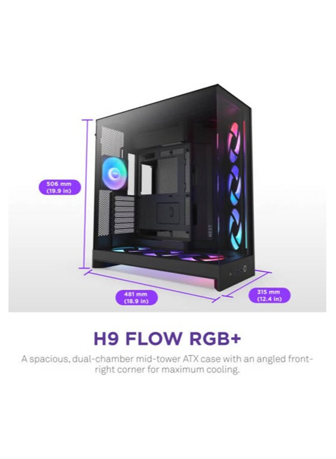 H9 Flow RGB+, Large Dual-Chamber Mid-Tower ATX Airflow Case with RGB and Control Hub, Panoramic Glass, Supports Dual 360mm Radiators, Up to 10 Fans, E-ATX Compatibility, Black | CM-H92FB-P1