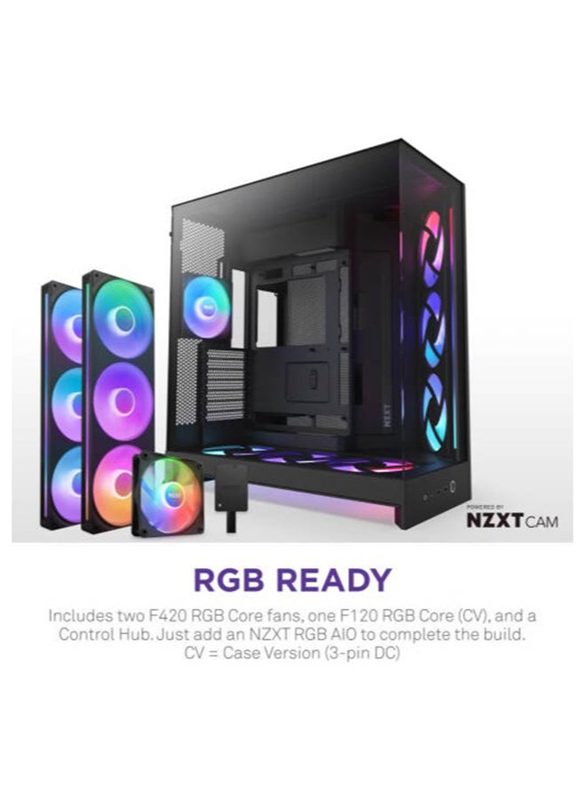 H9 Flow RGB+, Large Dual-Chamber Mid-Tower ATX Airflow Case with RGB and Control Hub, Panoramic Glass, Supports Dual 360mm Radiators, Up to 10 Fans, E-ATX Compatibility, Black | CM-H92FB-P1